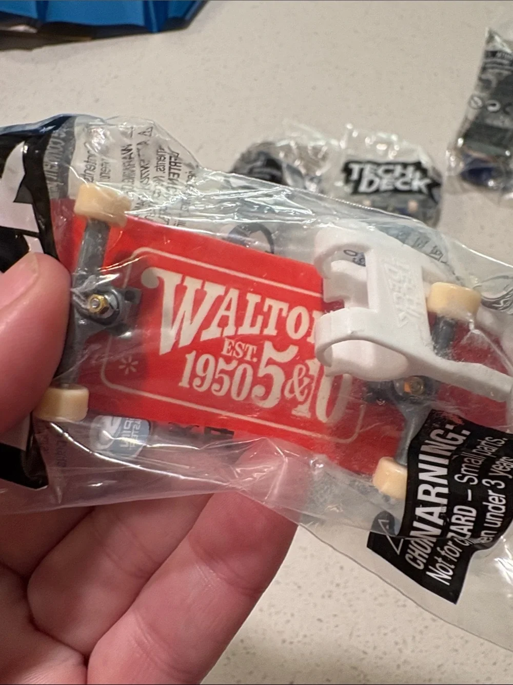 Six Waltons and Walmart Tech Decks Fingerboard Skateboard Pack - Blue & Red